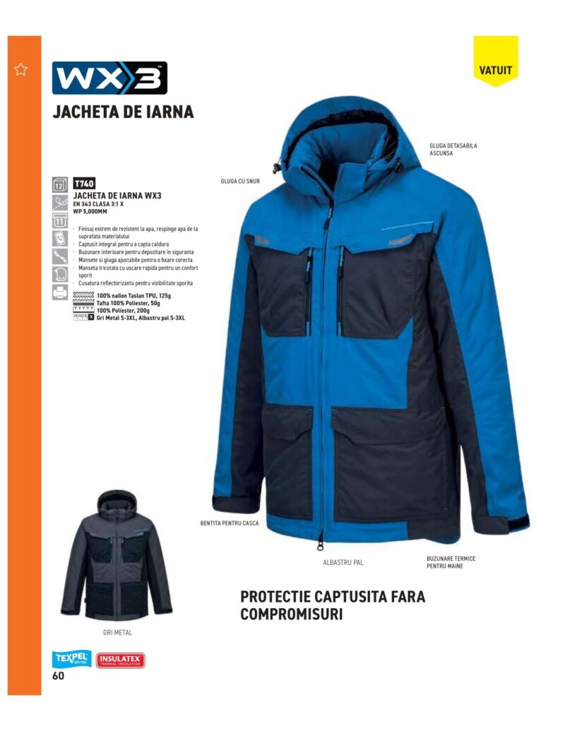 Geaca de lucru vatuita de iarna, impermeabila - Portwest T740
