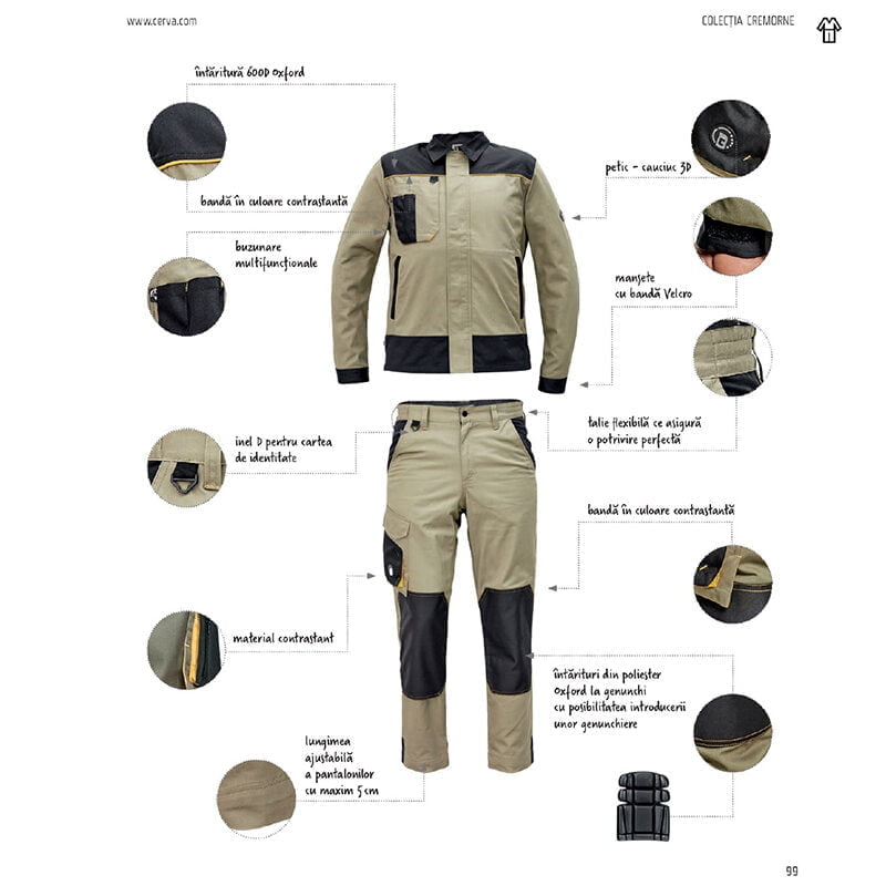 Pantaloni de lucru din tercot, lungime ajustabila - Cerva Cremorne