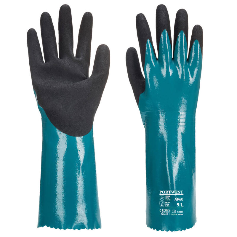 Manusi de protectie chimica din nitril pentru medii umede si uleioase - Portwest Sandy Grip