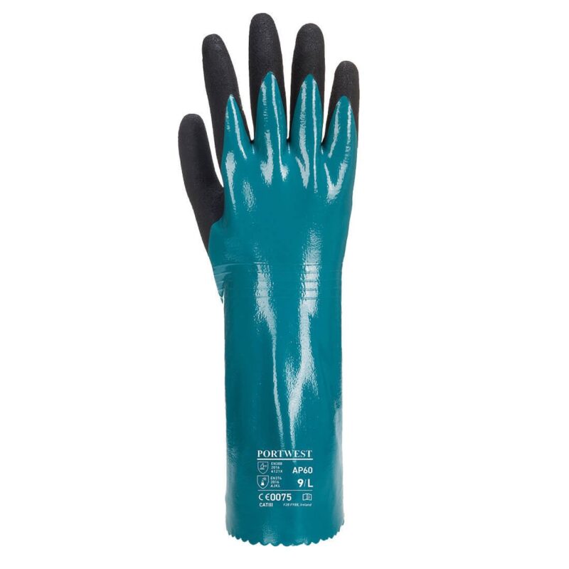 Manusi de protectie chimica din nitril pentru medii umede si uleioase - Portwest Sandy Grip