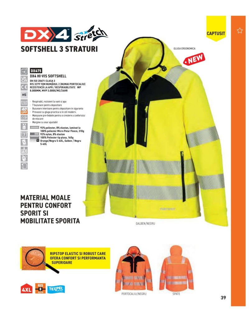 Jacheta de lucru reflectorizanta din softshell, impermeabila, tesatura Ripstop, finisaj Texpel rezistent la pete - Portwest DX475