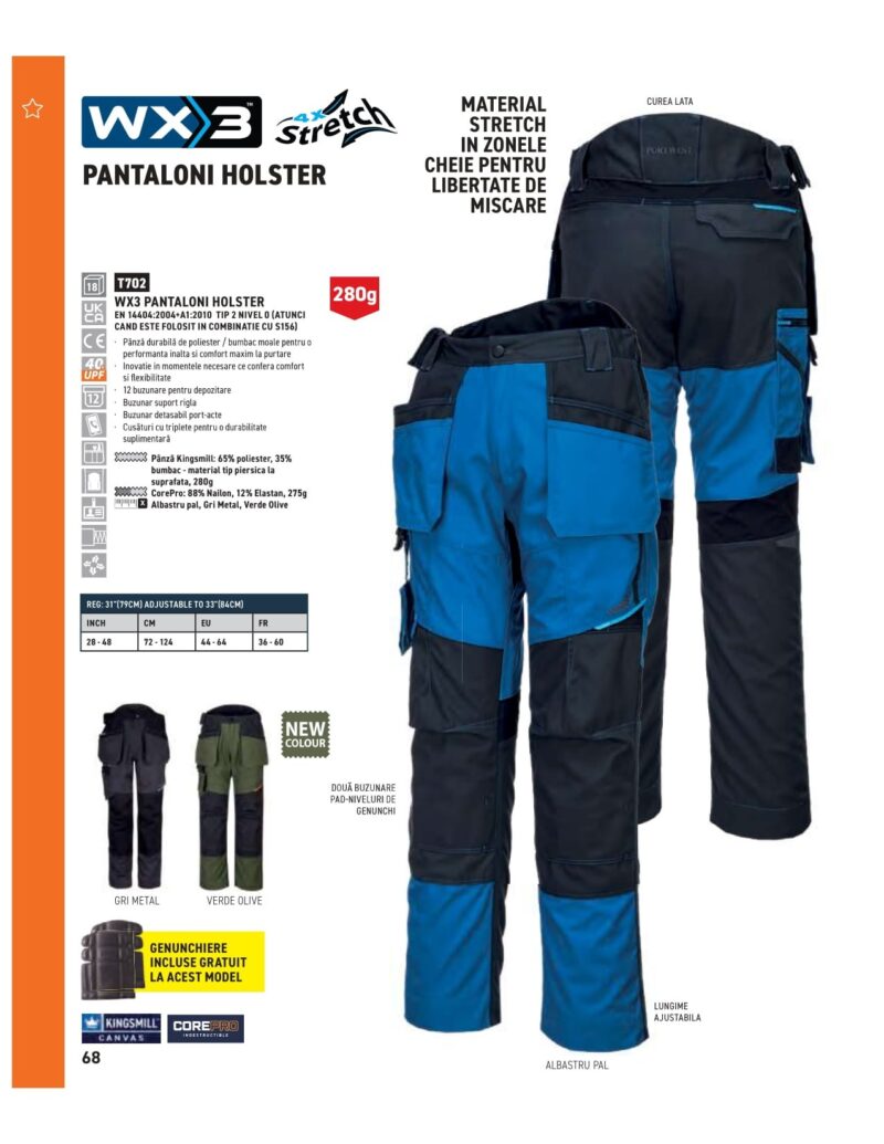 Pantaloni de lucru din tercot, cusaturi triple - Portwest T702