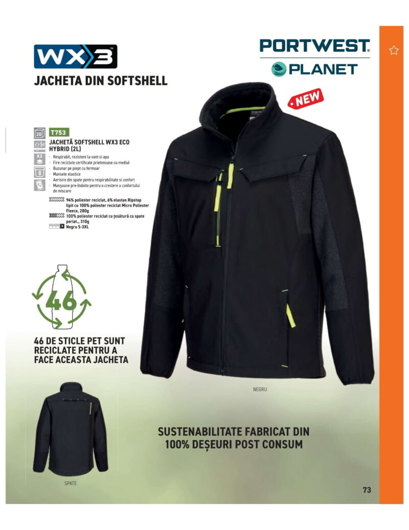 Jacheta de lucru ECO din softshell reciclat - Portwest T753 WX3